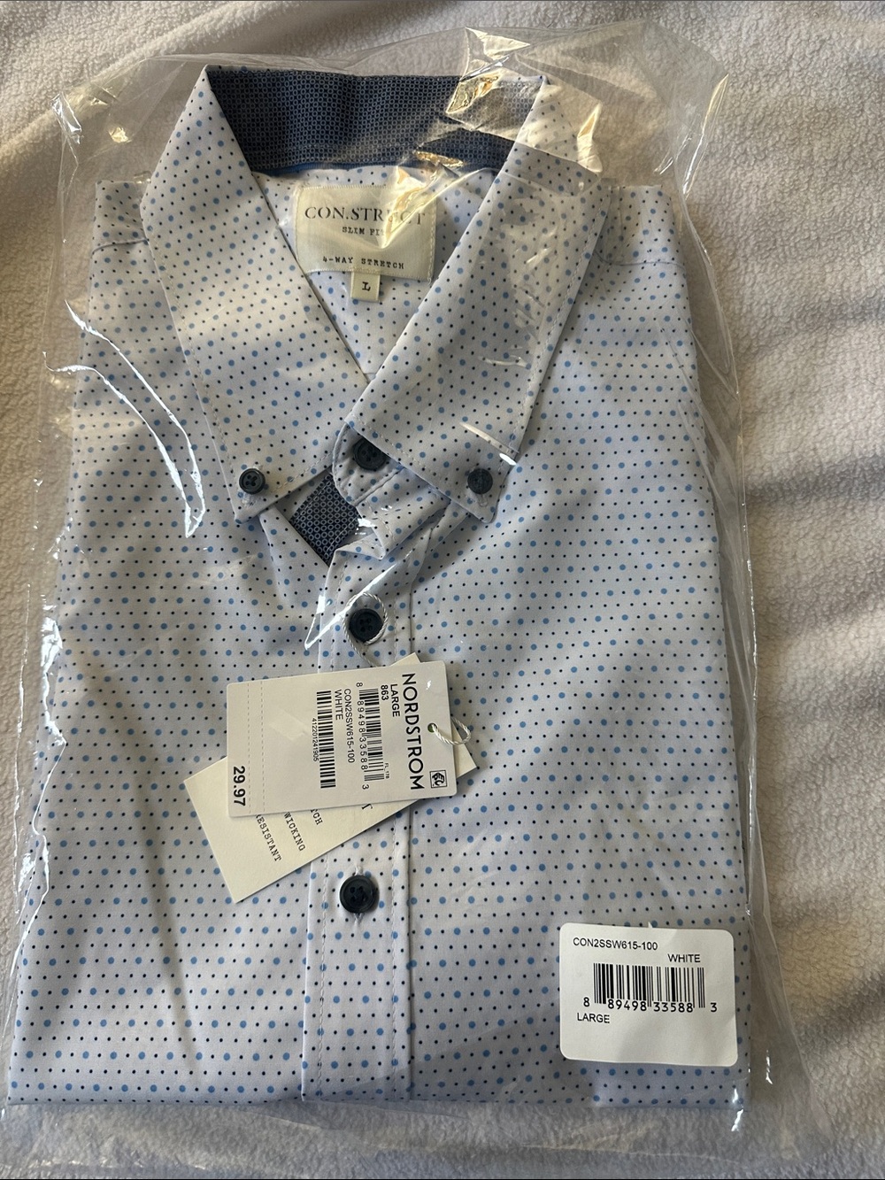 CON.STRUCT Men's White Button-Down Shirt with Blue Micro Dots